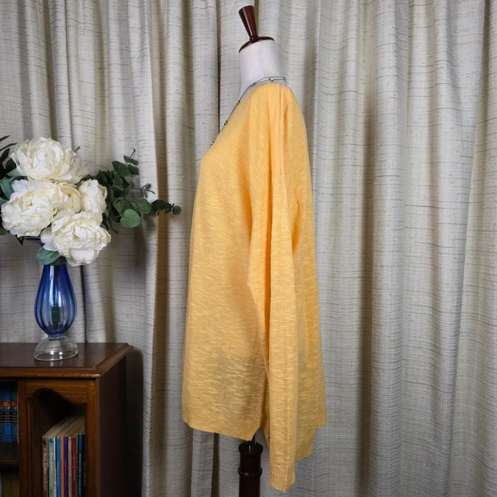 Eileen Fisher Linen Sweater Tunic 3X Boat Neck Yellow Long Sleeve Coastal Flowy - Picture 5 of 12